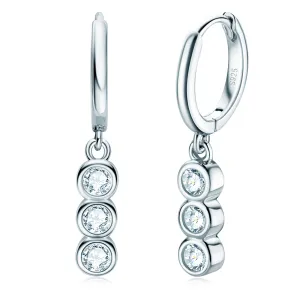 Bezel Setting Round Cut 3mm D Color Moissanite Drop Hoop Earrings