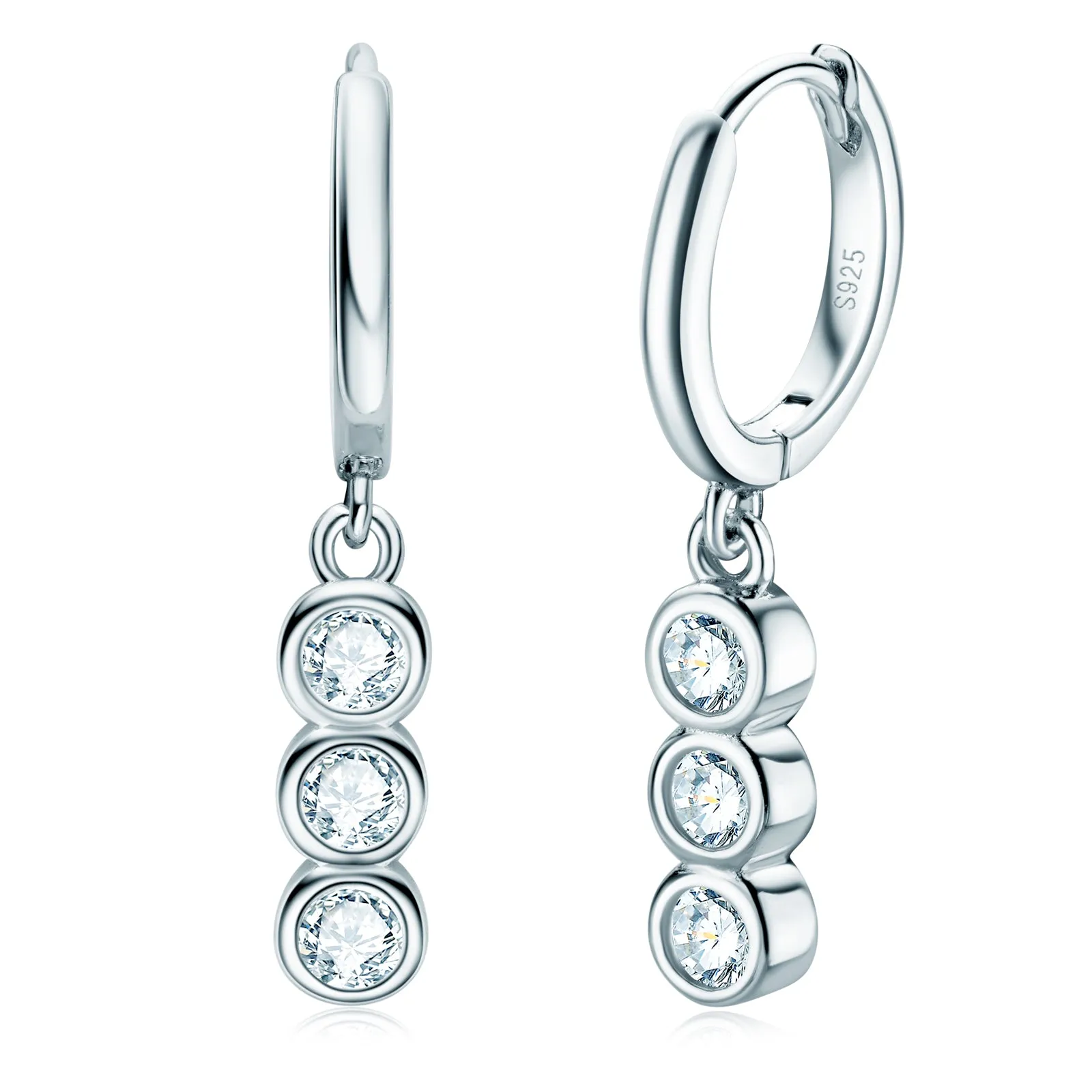 Bezel Setting Round Cut 3mm D Color Moissanite Drop Hoop Earrings