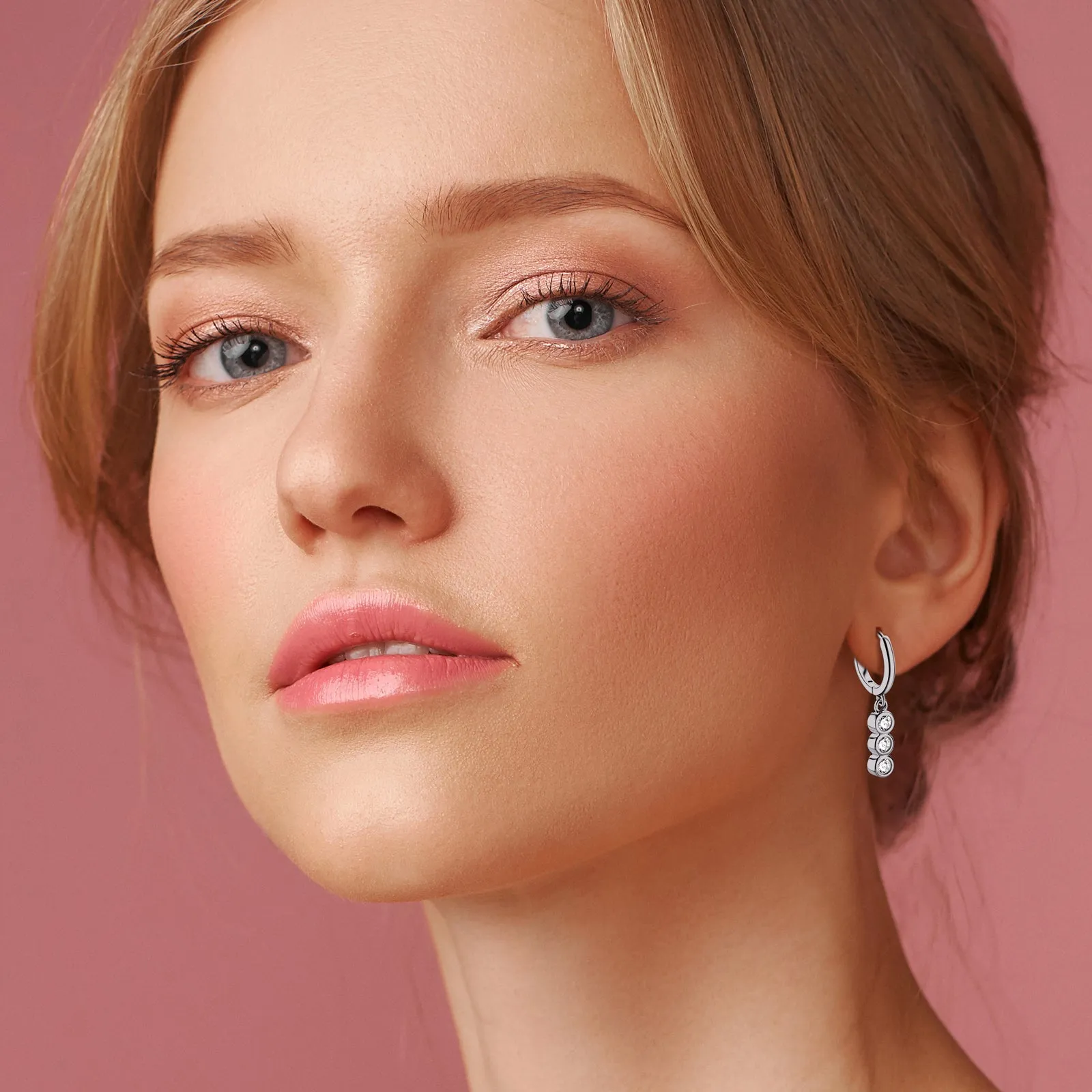 Bezel Setting Round Cut 3mm D Color Moissanite Drop Hoop Earrings