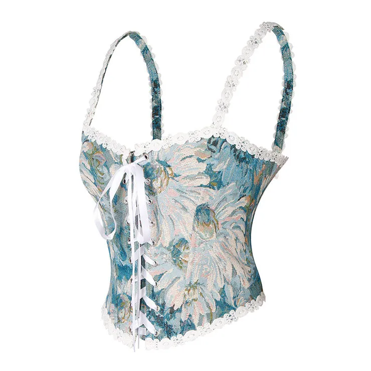Blue Floral Corset with Straps