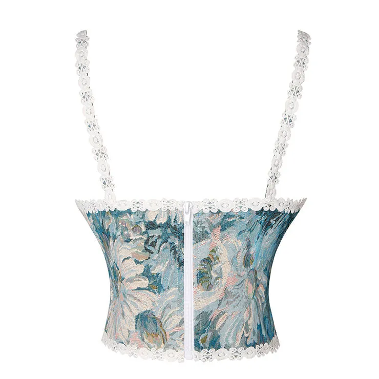 Blue Floral Corset with Straps