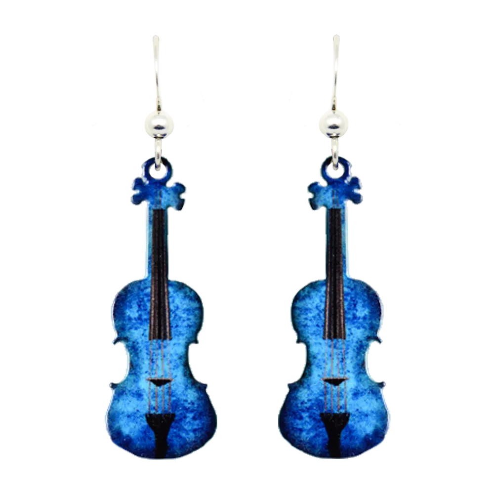 Blue Violin Earrings, Sterling Silver Earwires, Item# 1574