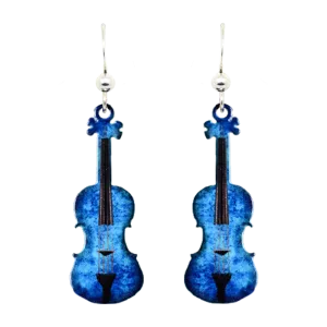 Blue Violin Earrings, Sterling Silver Earwires, Item# 1574