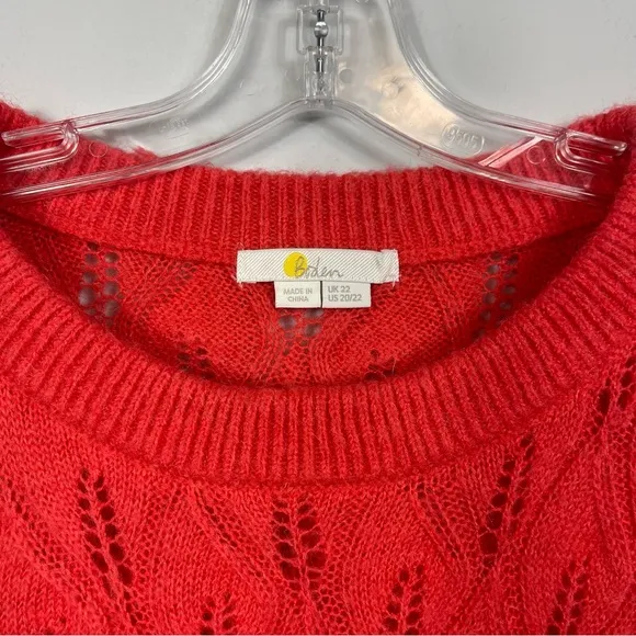 Boden Pointelle Fluffy Sweater Bright Coral K0555 Plus Size 20 / 22 Wool Aplaca