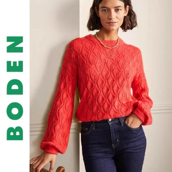 Boden Pointelle Fluffy Sweater Bright Coral K0555 Plus Size 20 / 22 Wool Aplaca