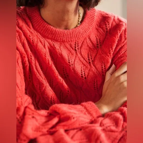Boden Pointelle Fluffy Sweater Bright Coral K0555 Plus Size 20 / 22 Wool Aplaca