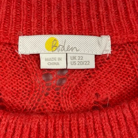 Boden Pointelle Fluffy Sweater Bright Coral K0555 Plus Size 20 / 22 Wool Aplaca