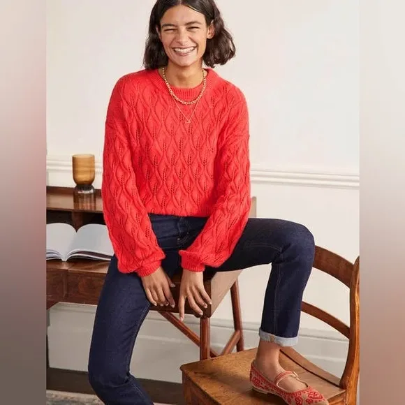 Boden Pointelle Fluffy Sweater Bright Coral K0555 Plus Size 20 / 22 Wool Aplaca