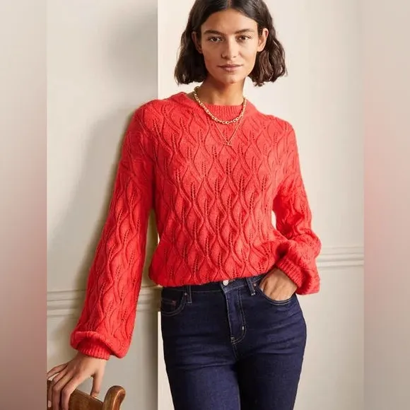 Boden Pointelle Fluffy Sweater Bright Coral K0555 Plus Size 20 / 22 Wool Aplaca