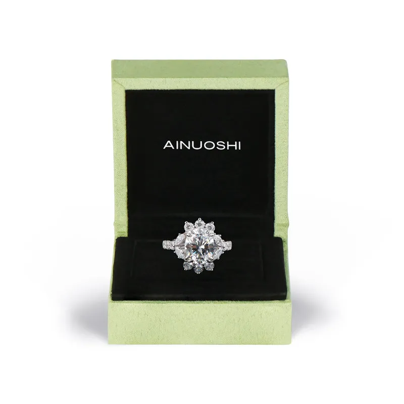 Brilliant Flower Oval Moissanite Diamond Halo Ring