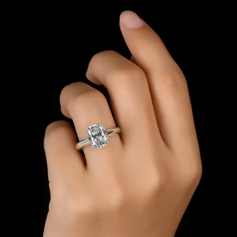 Brilliant Square Cushion Moissanite Diamond Solitaire Ring