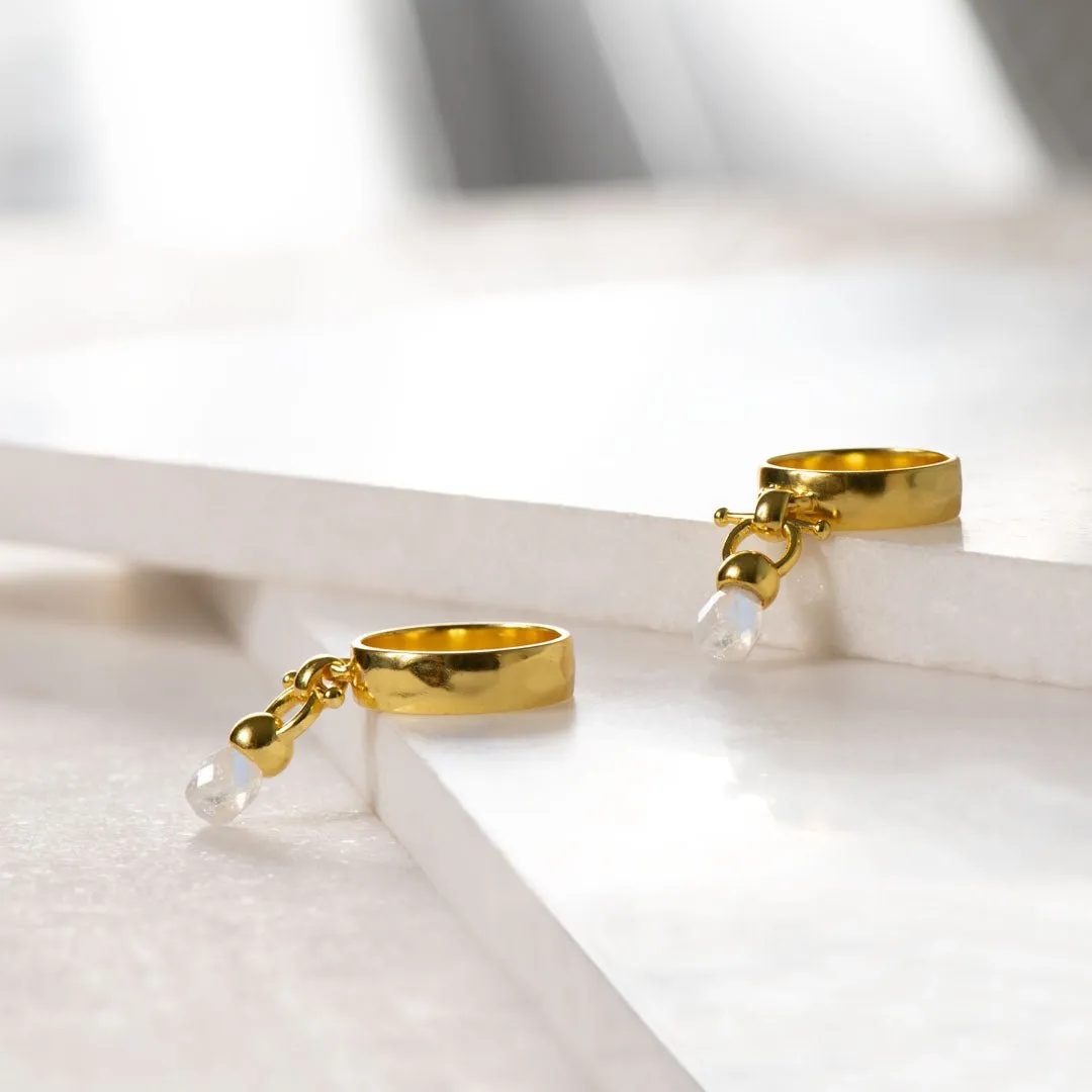 Brio - Moonstone Gemstone Design and 14K Gold on Sterling Silver Horse Bit Ring