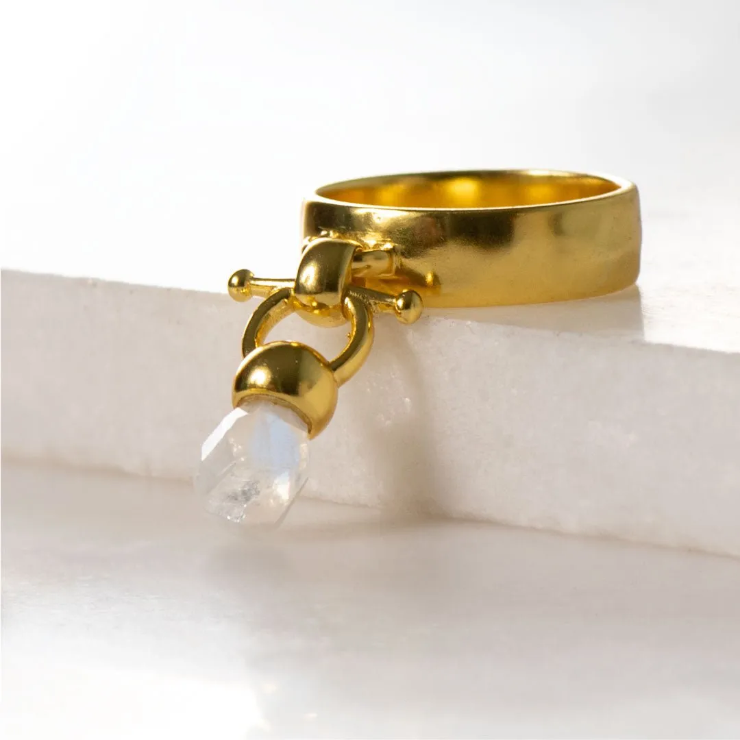 Brio - Moonstone Gemstone Design and 14K Gold on Sterling Silver Horse Bit Ring