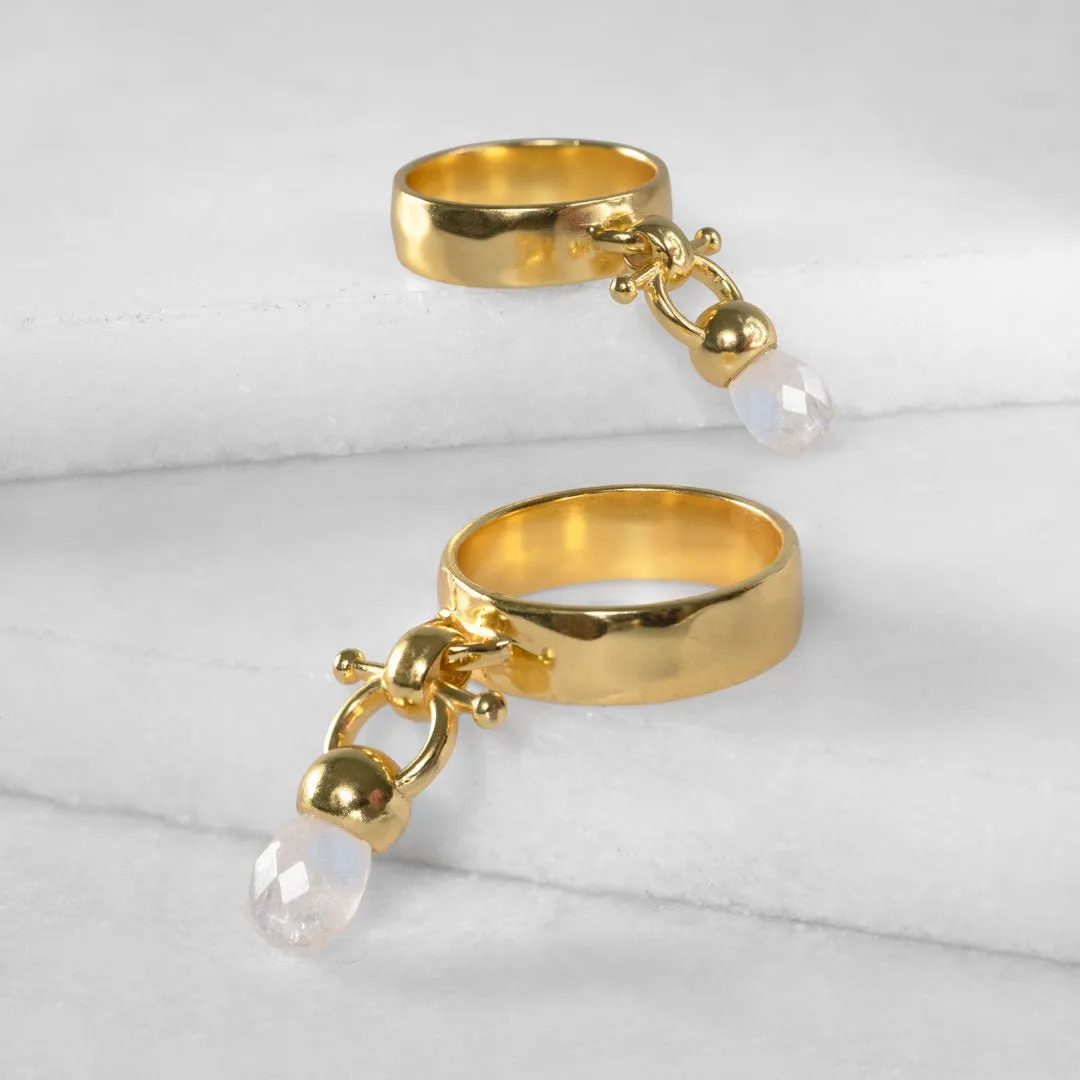 Brio - Moonstone Gemstone Design and 14K Gold on Sterling Silver Horse Bit Ring