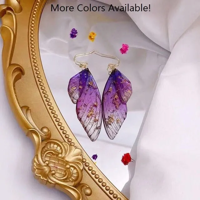 Butterfly Wing Boho Earrings, Multi Color Fairy Wing Dangle Earrings, Long Clear Wing Bohemian Earrings