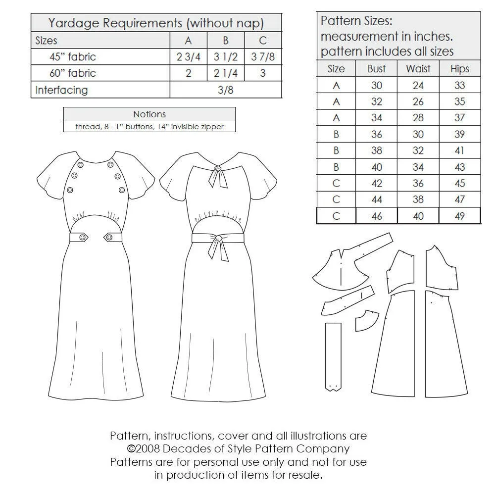 Button Dress 1930 Sewing Pattern
