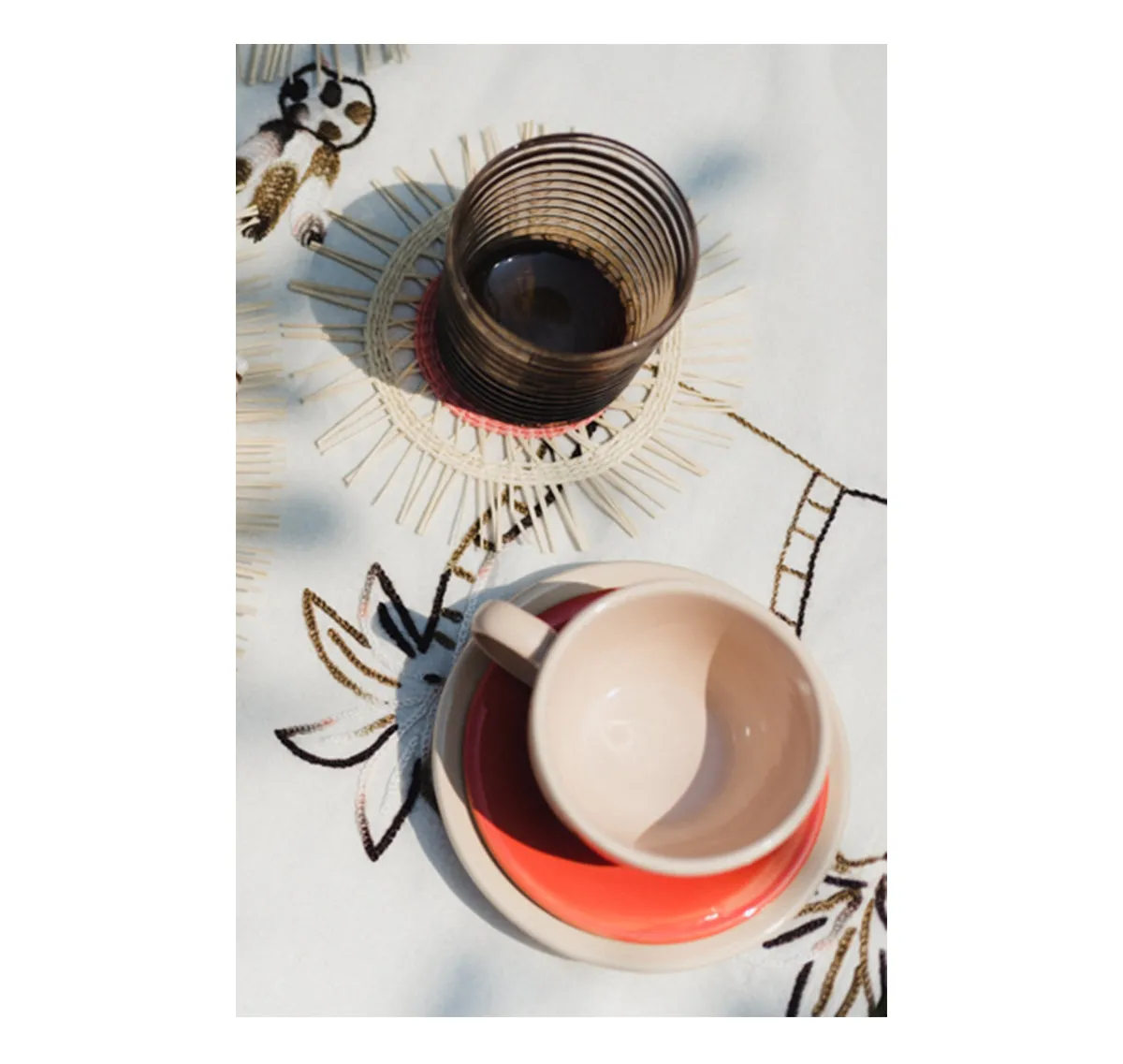 Ceramic Tea Cup & Tea Plate "Corales de la Isla" (Set of 4)