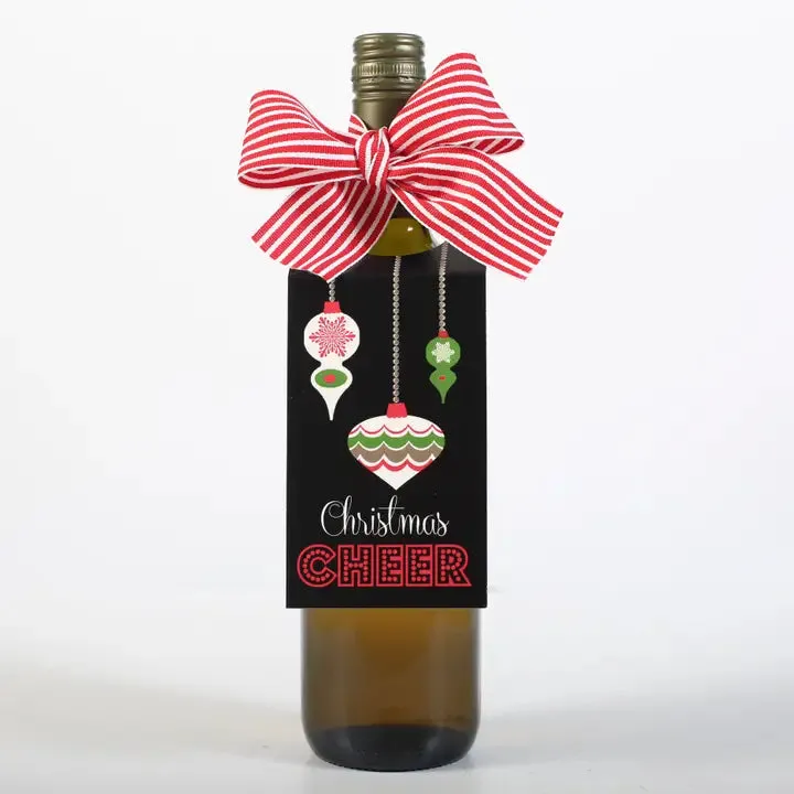 Christmas Cheer Retro Ornament Wine Tag