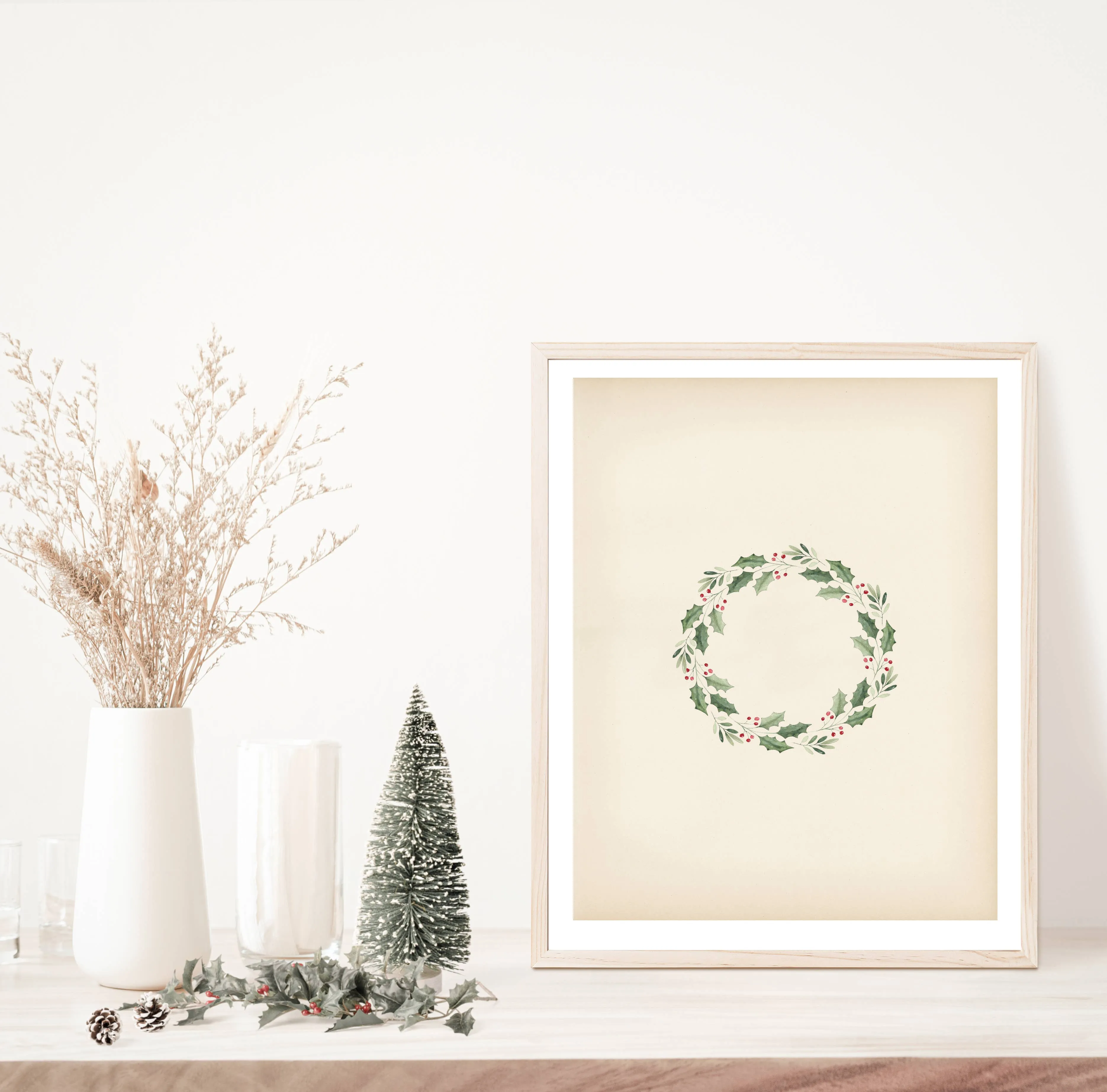 Christmas Wreath Art Print | Christmas Art: 8x10in