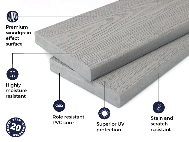 Cladco Nordeck Premium PVC-ASA Woodgrain Effect Decking Board - Silver Birch (3.6m)