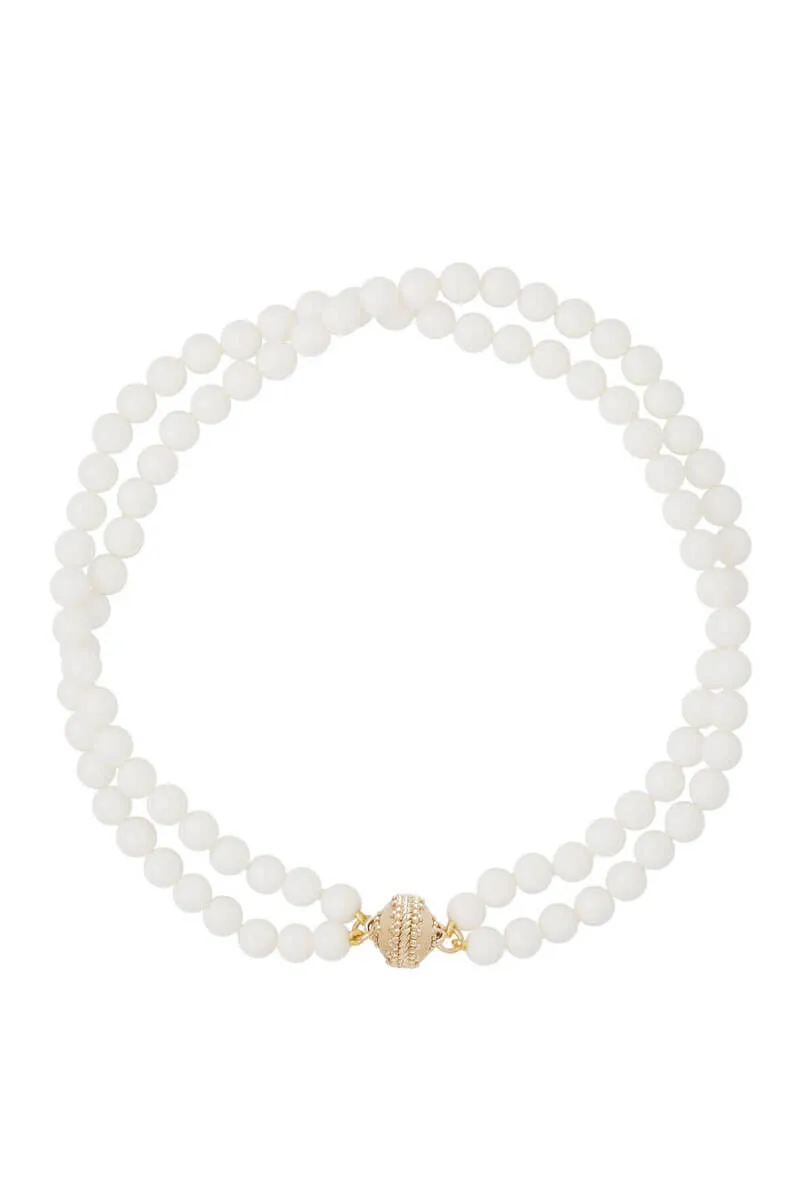 Clara Williams Victoire White Agate 8mm Double Strand Necklace
