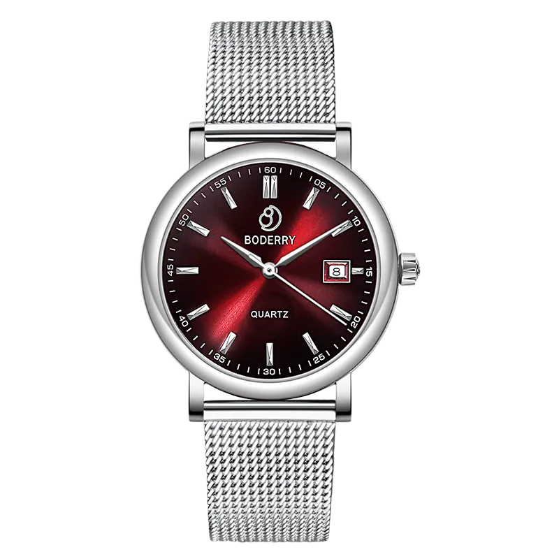 CLASSIC 36MM - Swiss Quartz Movement Watch | Silver & Claret
