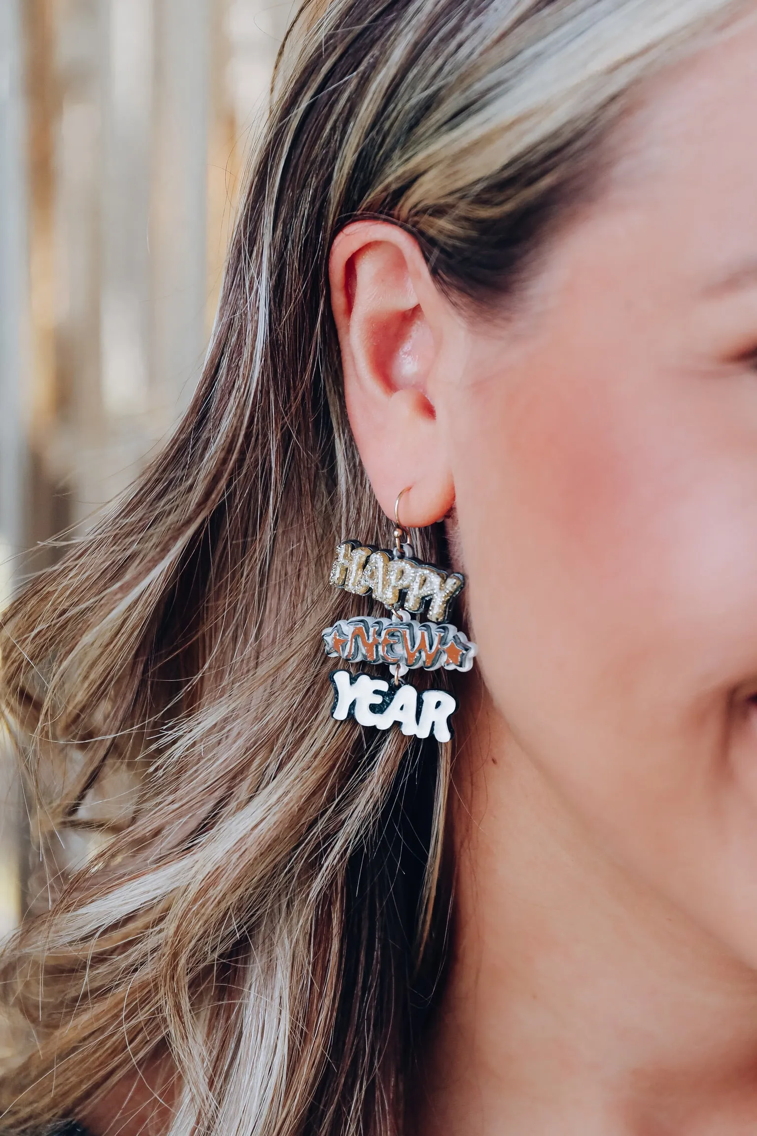 Classic New Year Acrylic Earrings - Gold