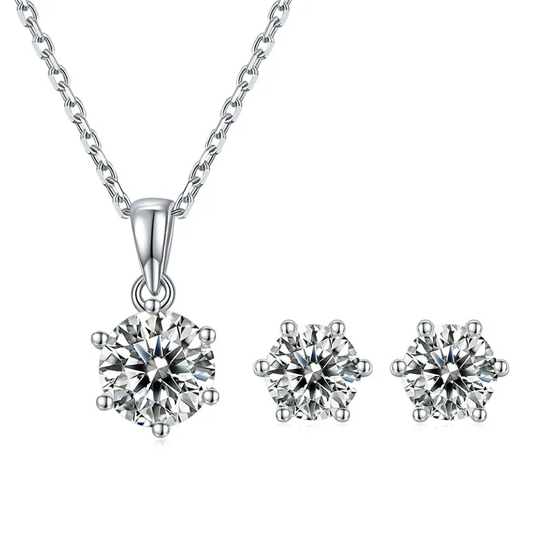 Classic Round 2ctw. Moissanite Stud Earrings and 2ct Moissanite Pendant Necklace Jewelry Set