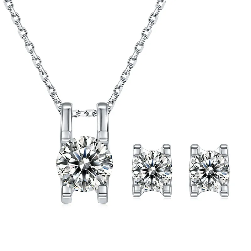 Classic Round 2ctw. Moissanite Stud Earrings and 2ct Moissanite Pendant Necklace Jewelry Sets