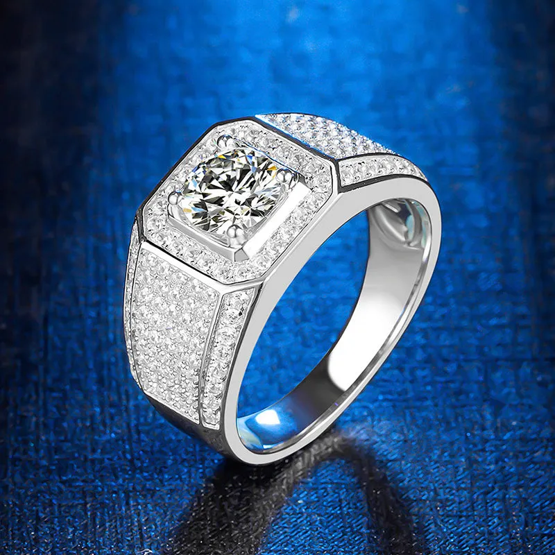 Classic Round Cut Moissanite Diamond Men's Ring