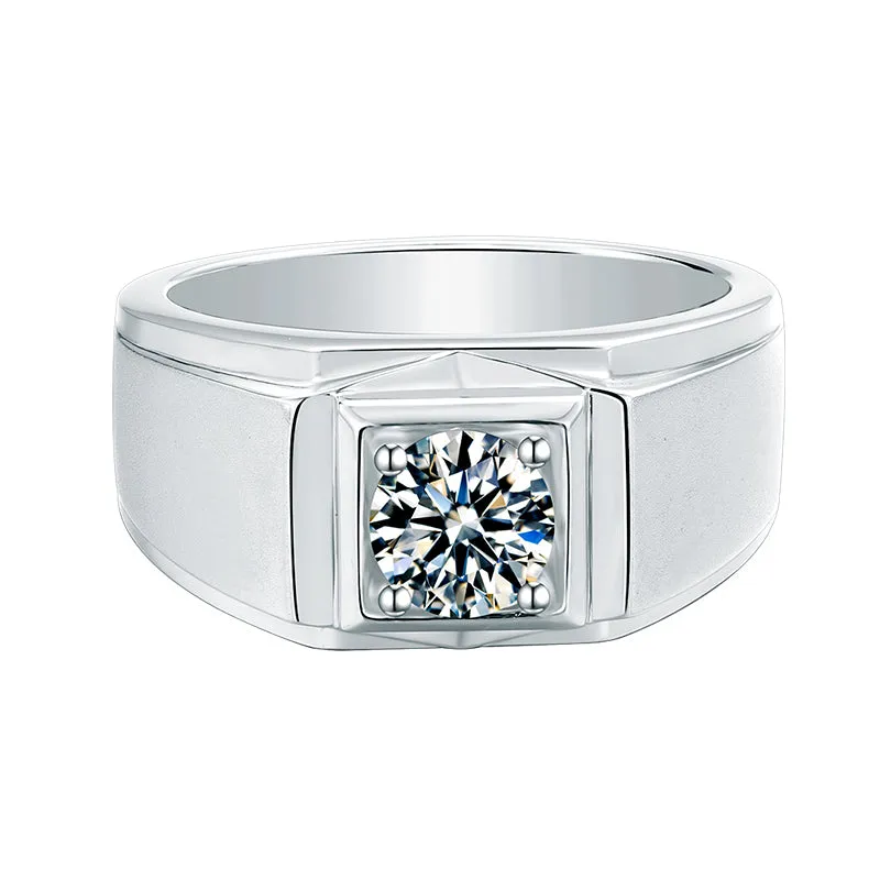 Classic Round Cut Moissanite Diamond Solitaire Men's Ring