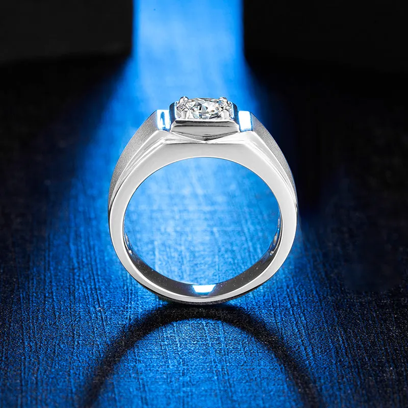 Classic Round Cut Moissanite Diamond Solitaire Men's Ring