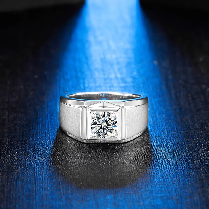 Classic Round Cut Moissanite Diamond Solitaire Men's Ring