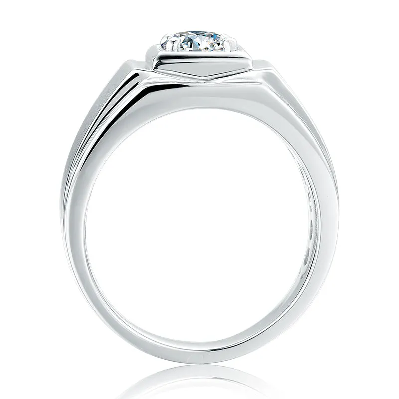 Classic Round Cut Moissanite Diamond Solitaire Men's Ring