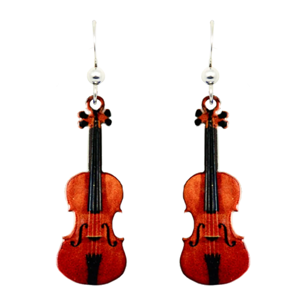 Classic Violin Earrings, sterling silver French hooks, Item# 1544