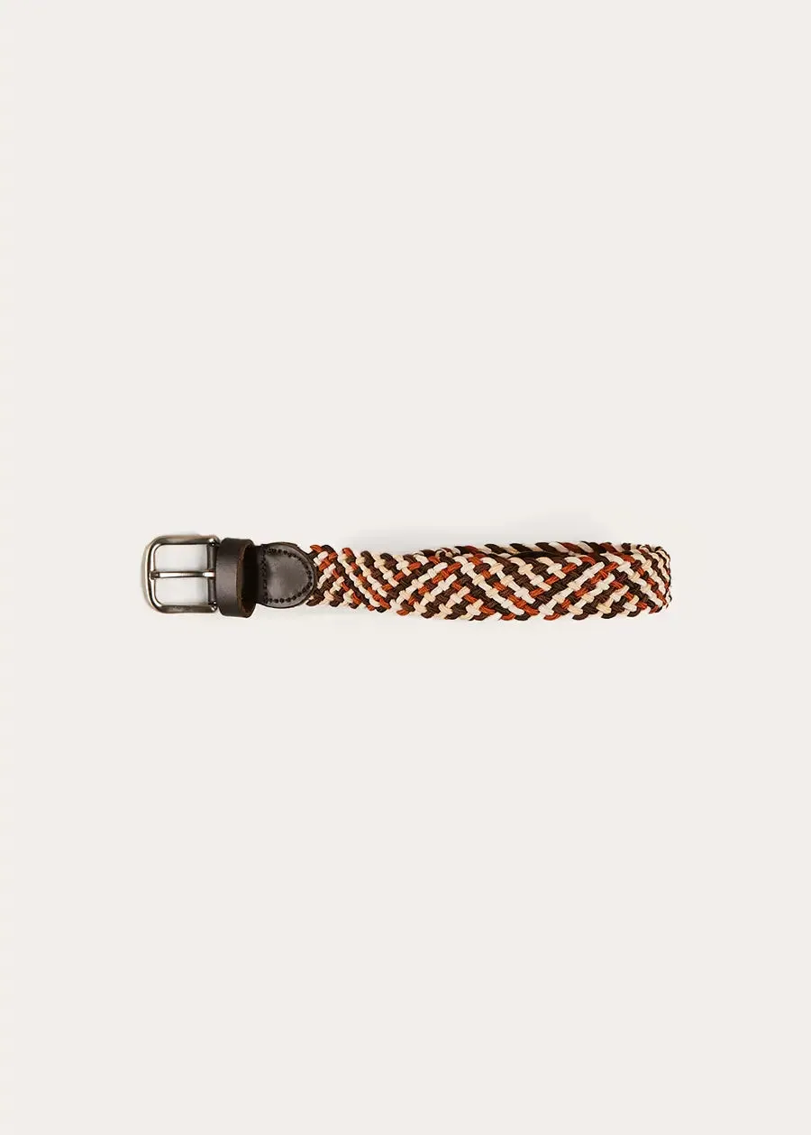 Contrast Leather Braided Belt in Brown (XS-S)