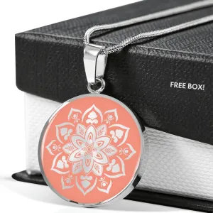 Coral Mandala Round Circle Pendant Necklace Gift Set In Stainless Steel or 18K Gold