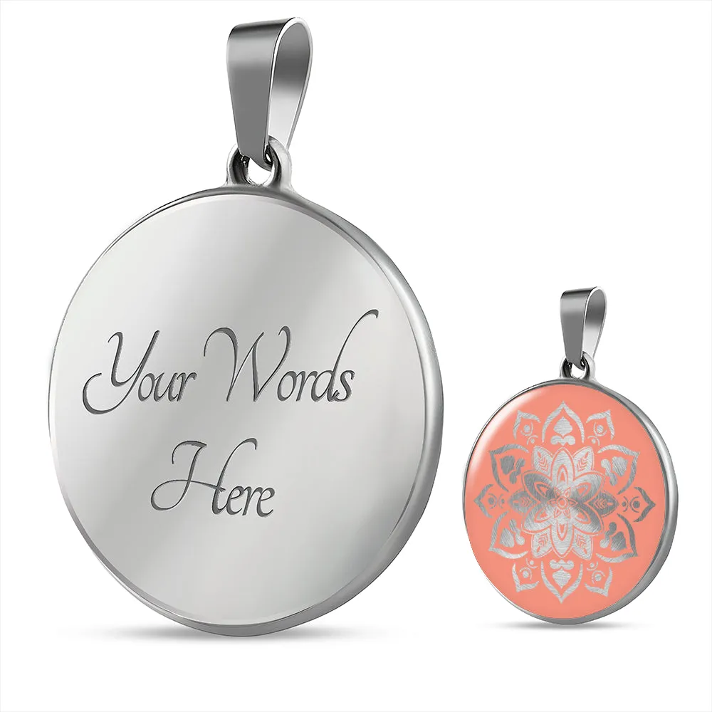 Coral Mandala Round Circle Pendant Necklace Gift Set In Stainless Steel or 18K Gold