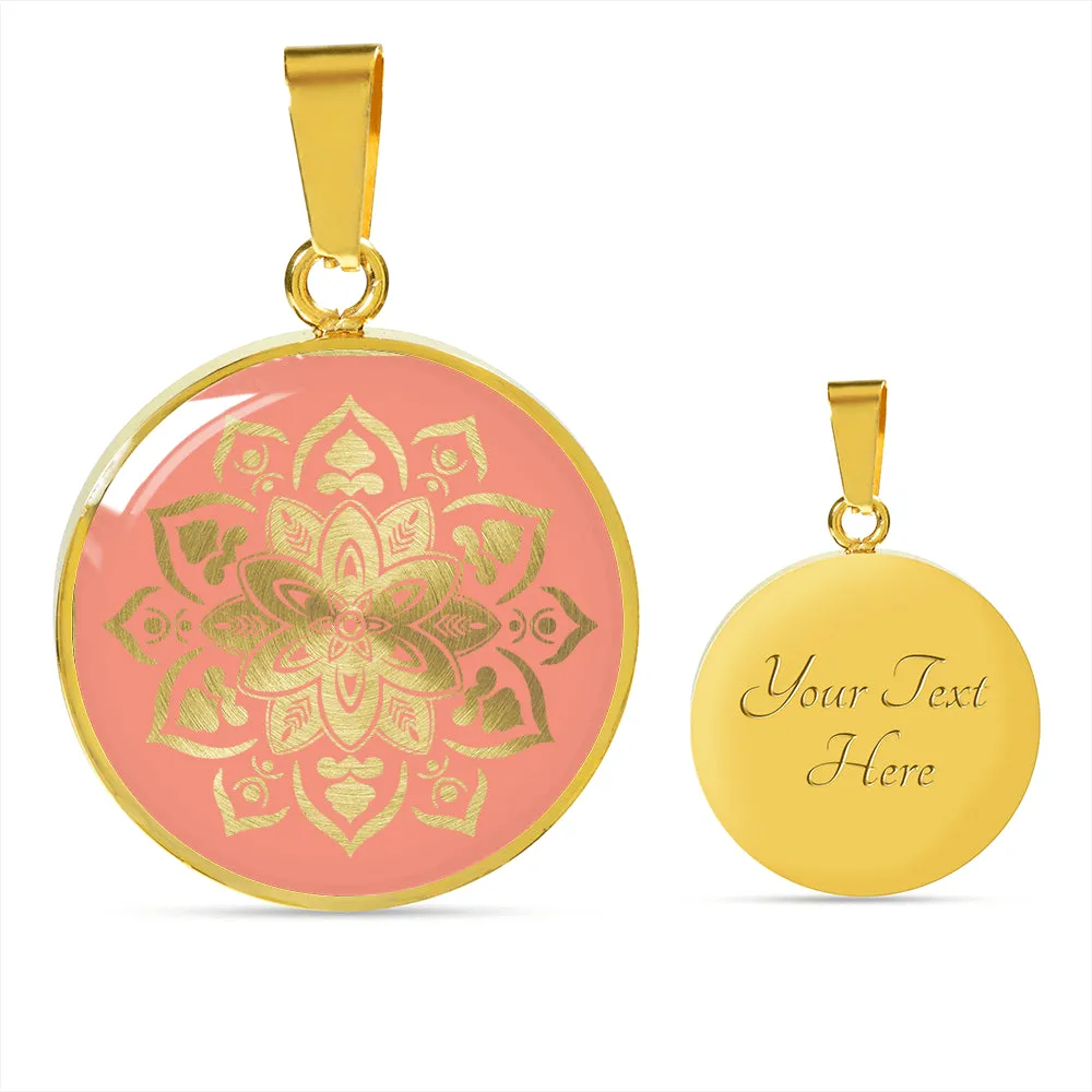 Coral Mandala Round Circle Pendant Necklace Gift Set In Stainless Steel or 18K Gold