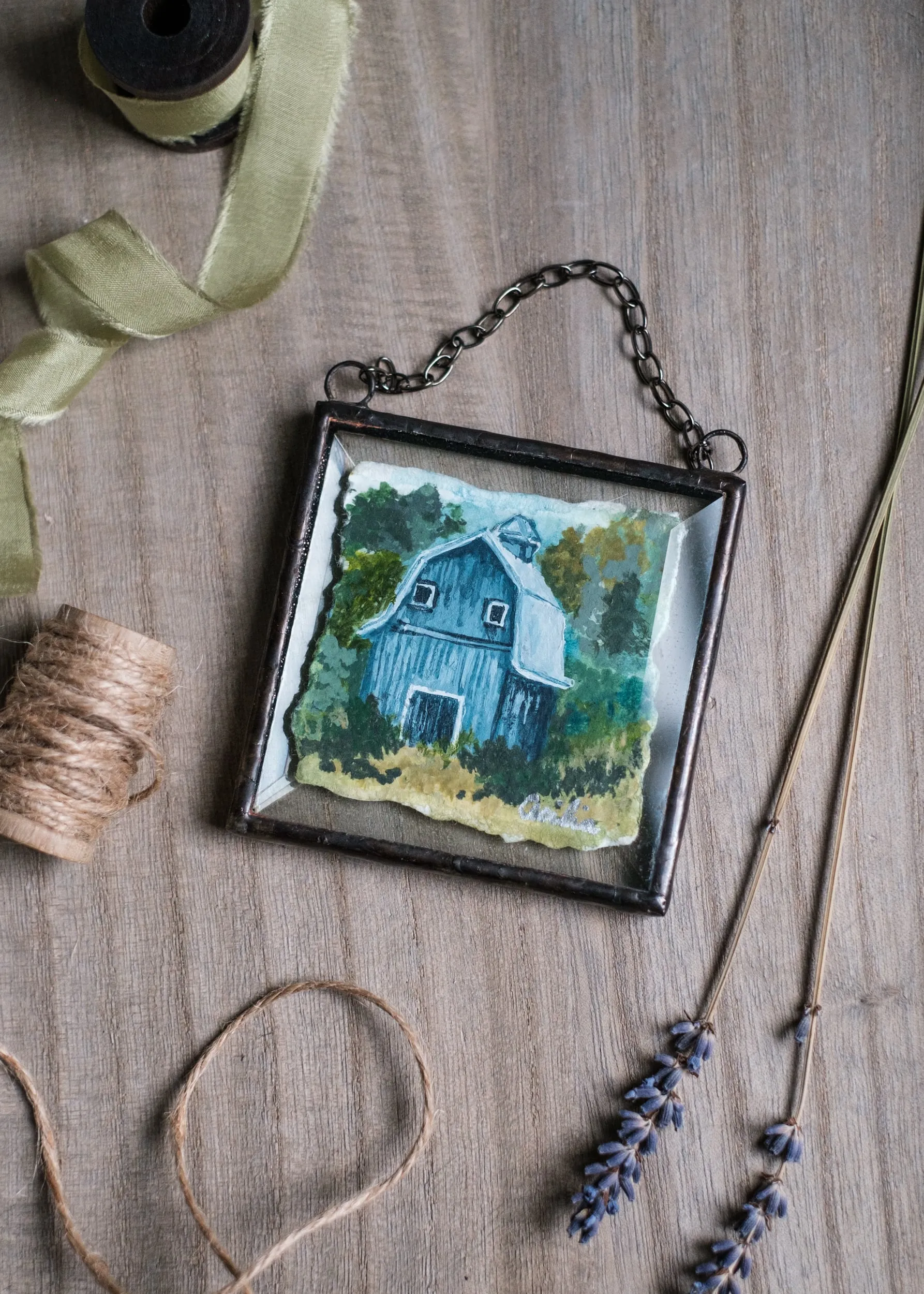 Country Blue Barn Painting