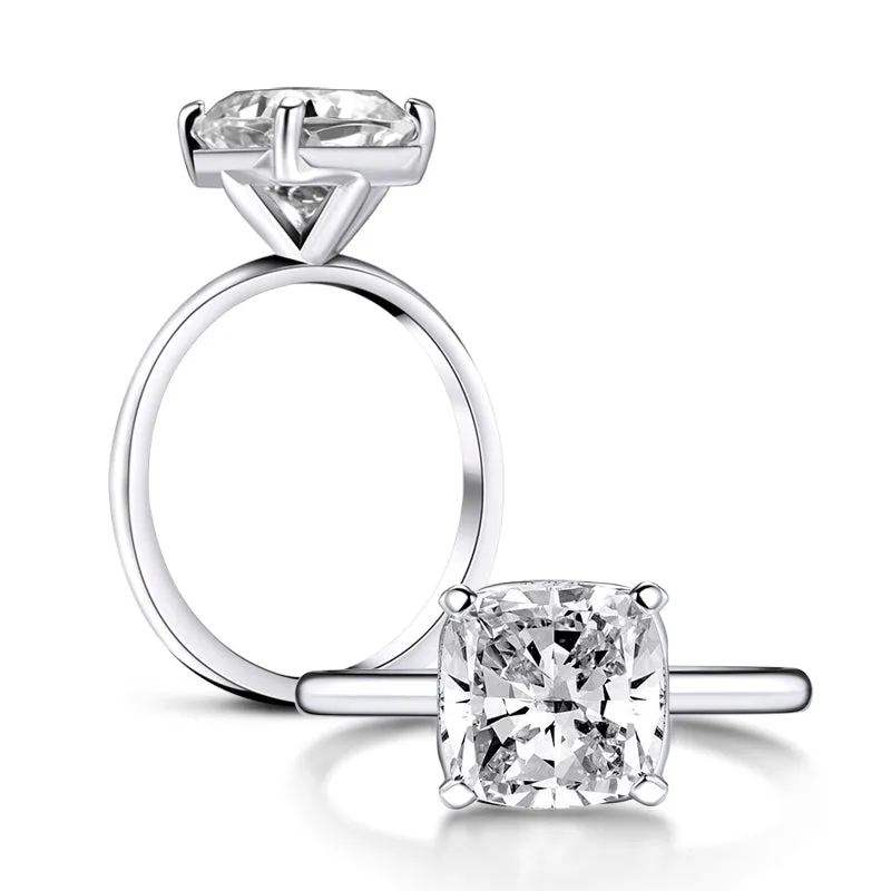 Cushion Cut White Moissanite Stone Solitaire Ring