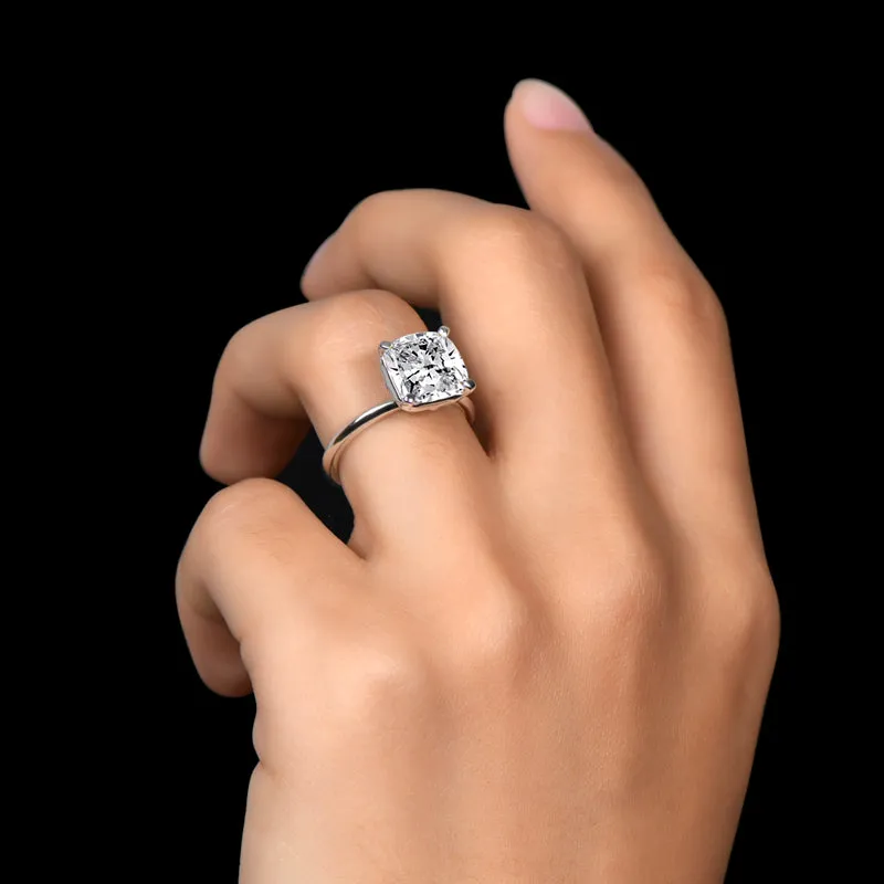 Cushion Cut White Moissanite Stone Solitaire Ring