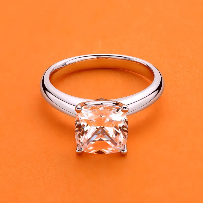 Cushion White Moissanite Diamond Solitaire Ring