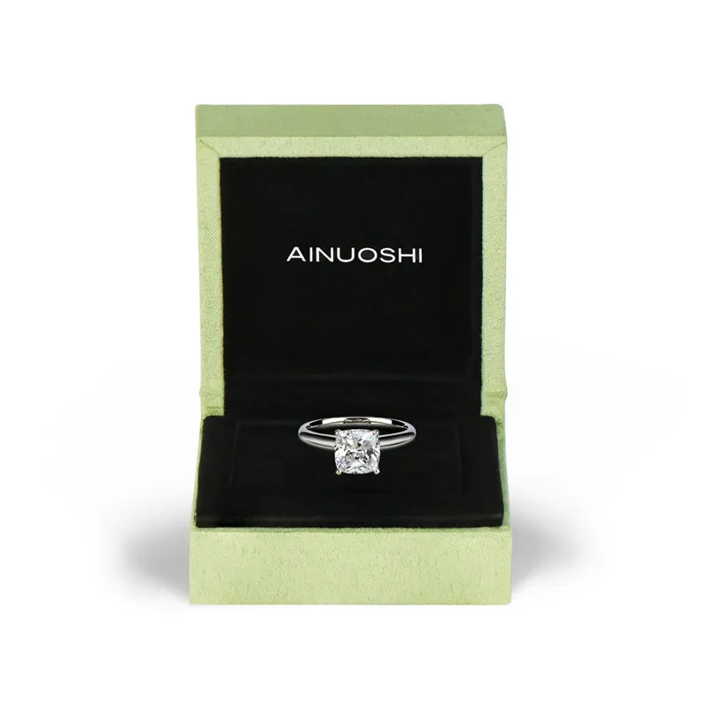Cushion White Moissanite Diamond Solitaire Ring