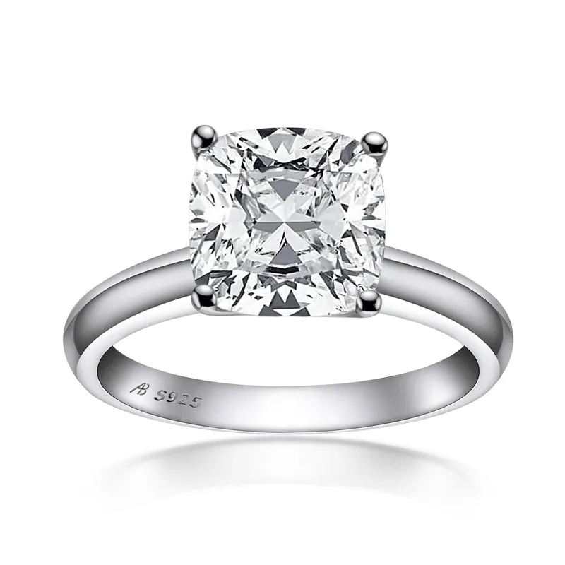 Cushion White Moissanite Diamond Solitaire Ring
