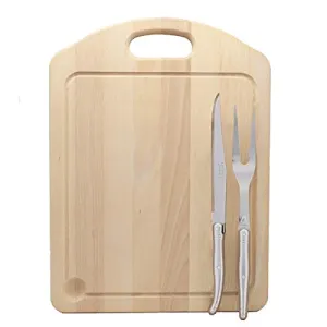 (D) French Vintage Hand Made Carving Set, Steel Handles and Carving Board