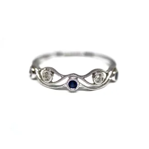 Diamondaire Round Blue Sapphire & Diamond Stackable Ring