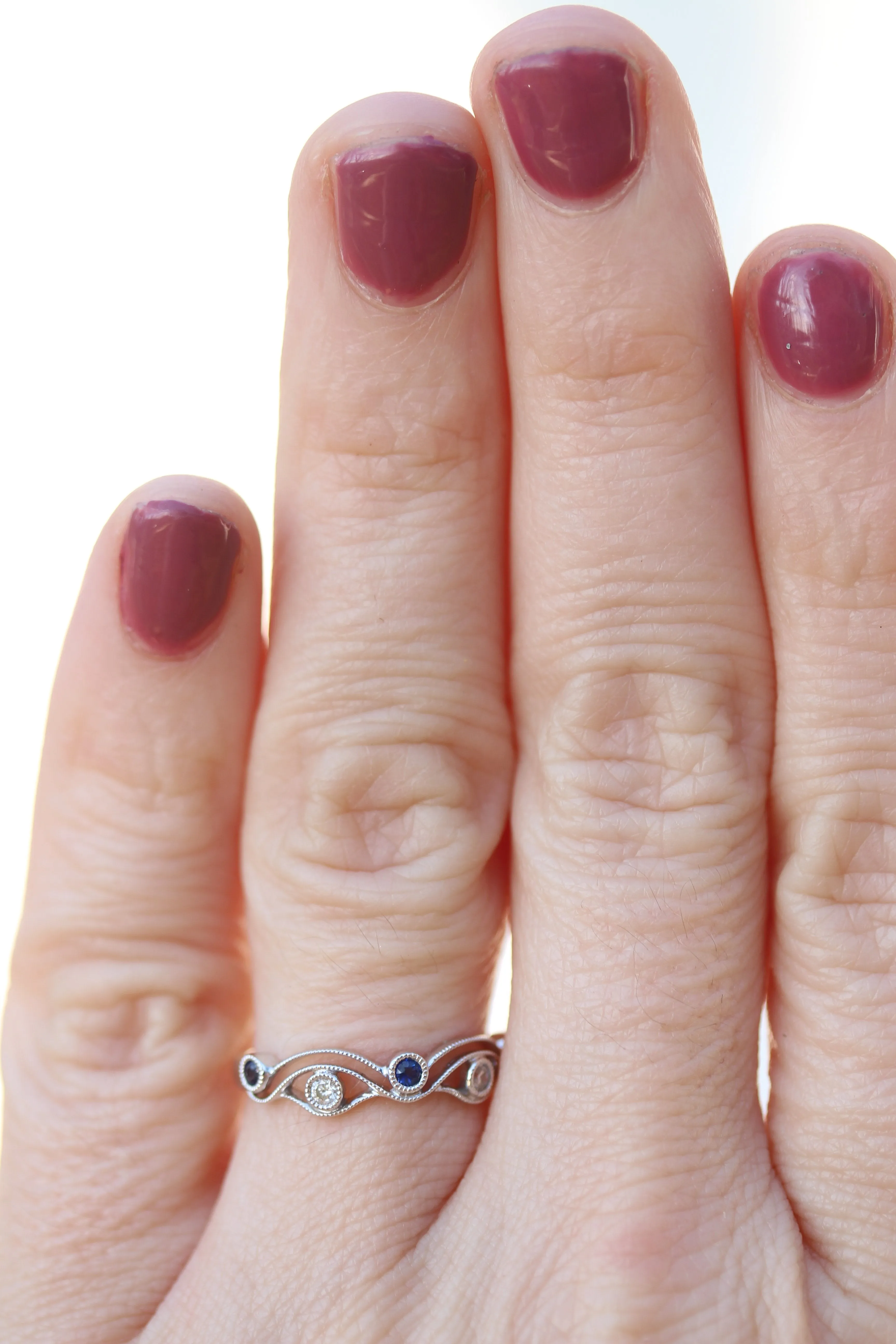 Diamondaire Round Blue Sapphire & Diamond Stackable Ring