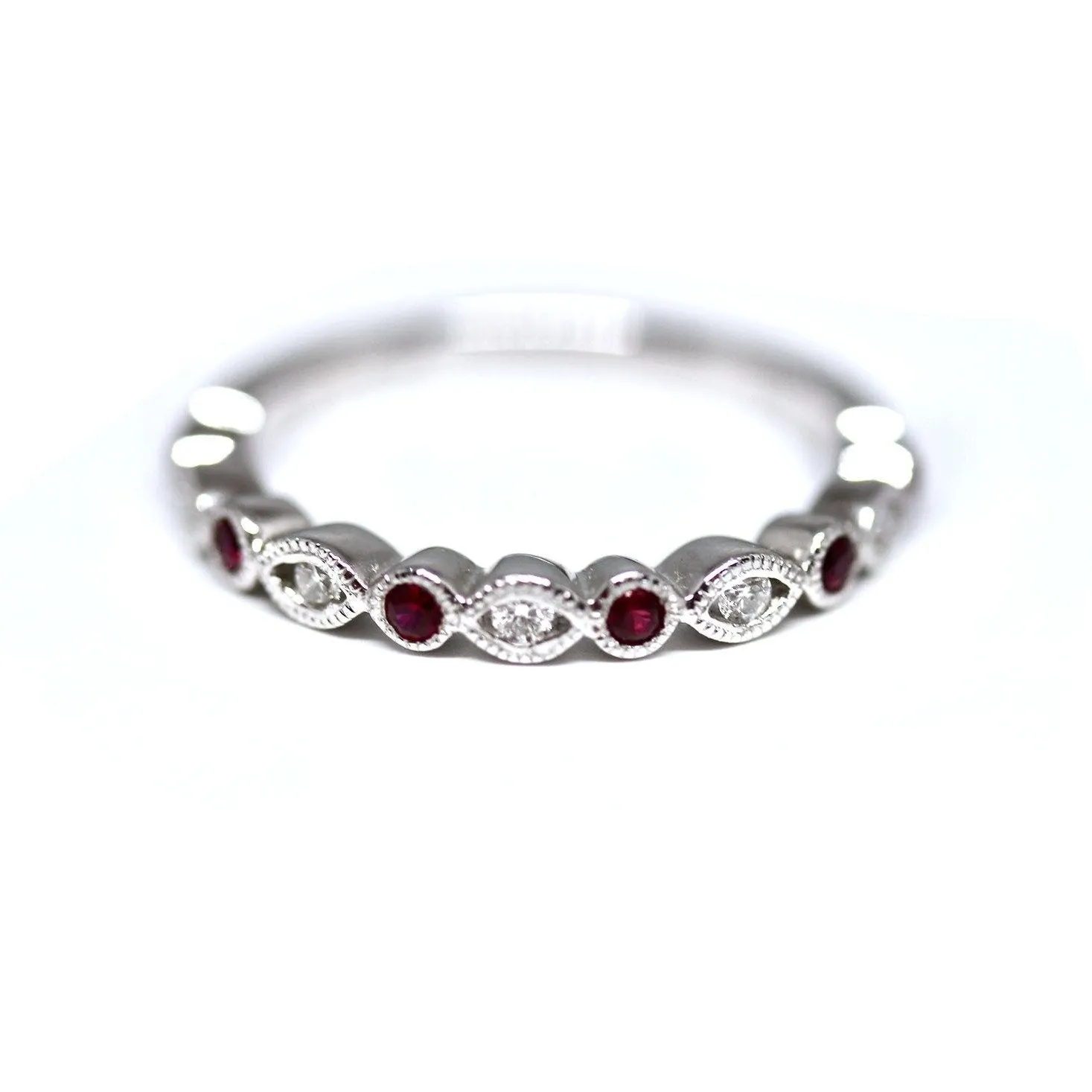 Diamondaire Round Ruby & Diamond Stackable Ring