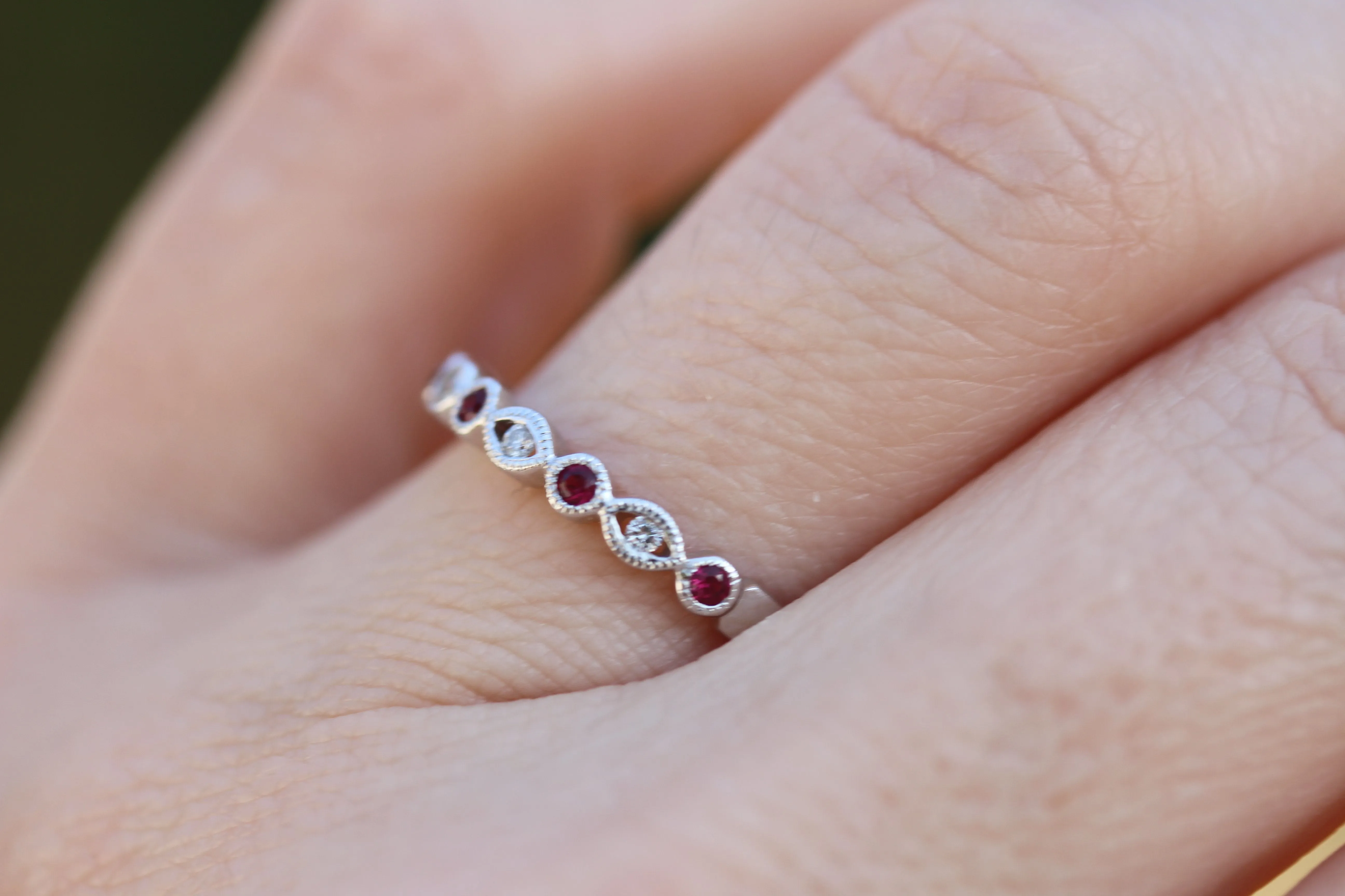 Diamondaire Round Ruby & Diamond Stackable Ring